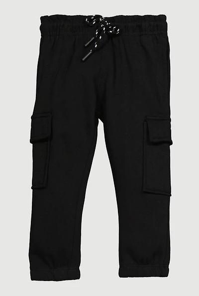 Toddler Boys Drawstring Waist Cargo Sweatpants, Black,