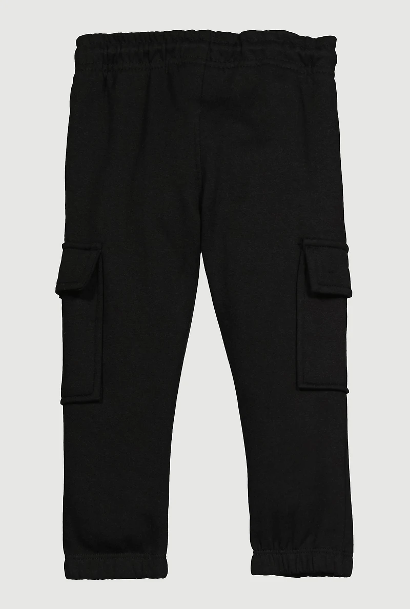 Toddler Boys Drawstring Waist Cargo Sweatpants, Black,