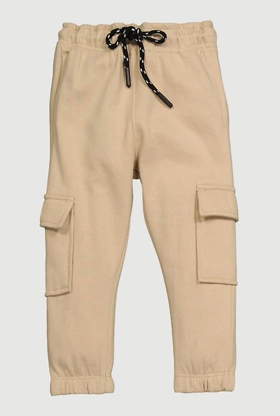 Toddler Boys Drawstring Waist Utility Sweatpants, Khaki, Size 3T
