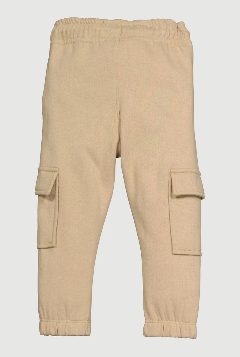 Toddler Boys Drawstring Waist Utility Sweatpants, Khaki, Size 4T