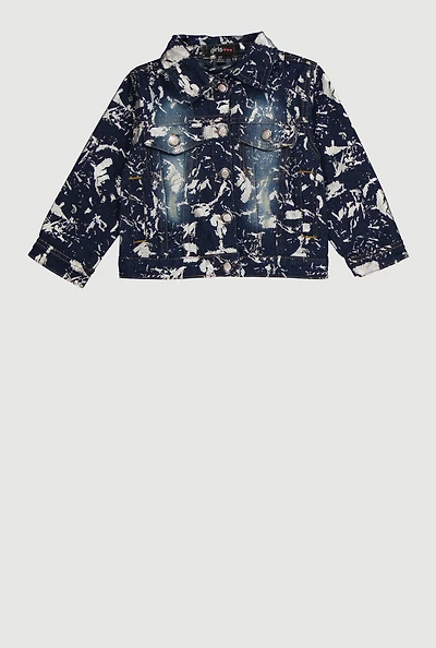 Toddler Girls Foil Screen Button Front Denim Jacket