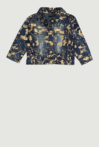 Toddler Girls Foil Screen Paint Splatter Denim Jacket