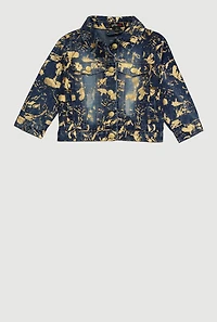 Toddler Girls Foil Screen Paint Splatter Denim Jacket