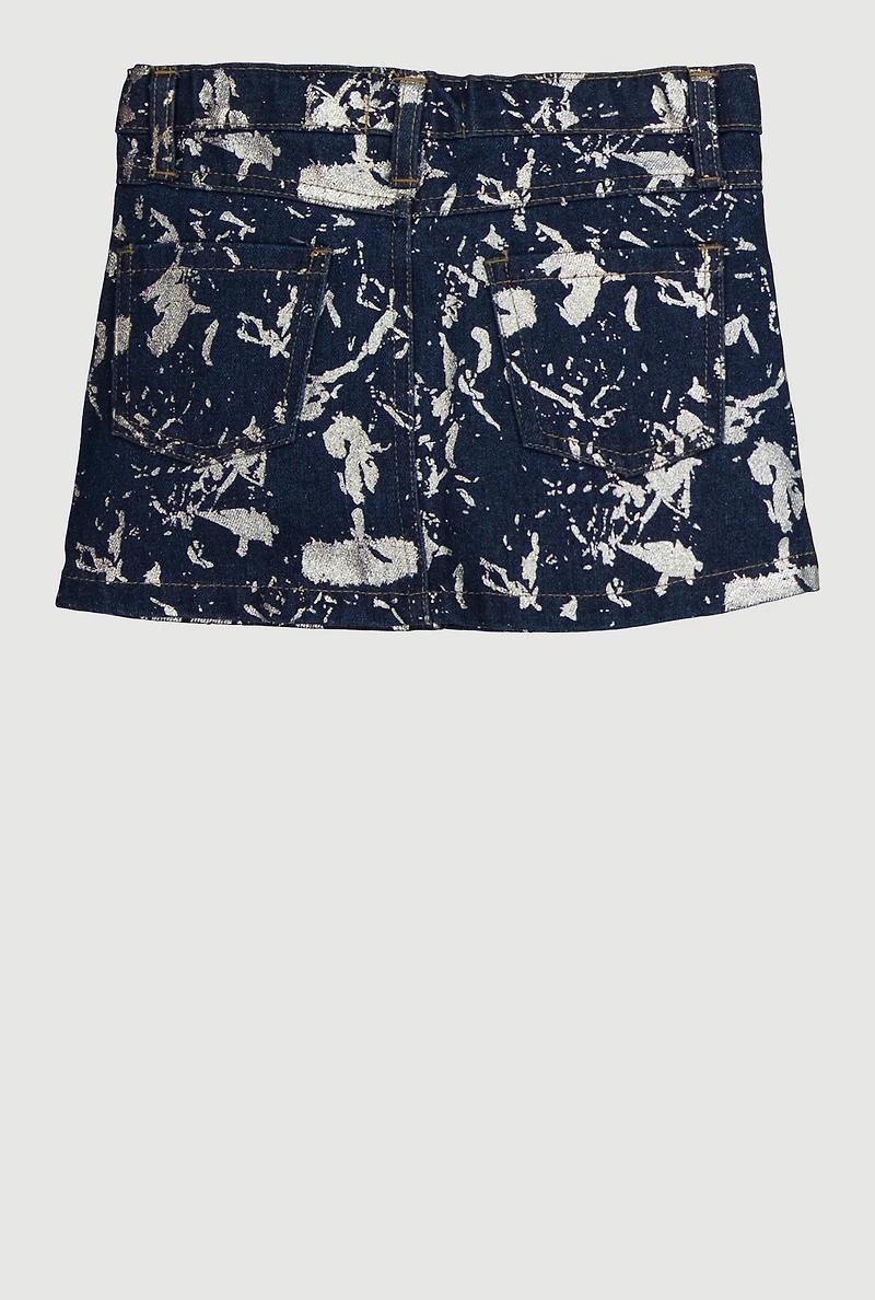 Toddler Girls Foil Screen Paint Splatter Denim Skirt
