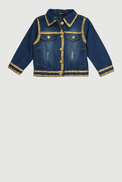 Toddler Girls Foil Contrast Trim Button Front Jacket