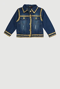 Toddler Girls Foil Contrast Trim Button Front Jacket