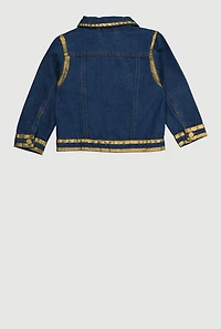 Toddler Girls Foil Contrast Trim Button Front Jacket