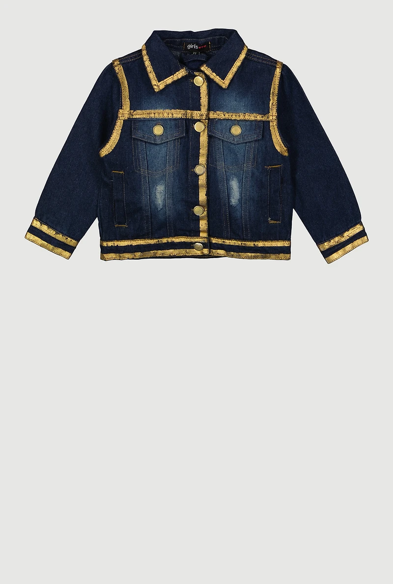 Toddler Girls Foil Contrast Trim Button Front Jacket