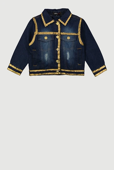Toddler Girls Foil Contrast Trim Button Front Jacket