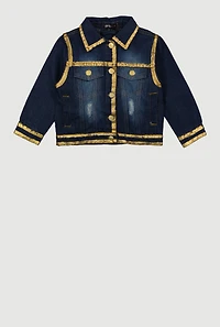 Toddler Girls Foil Contrast Trim Button Front Jacket