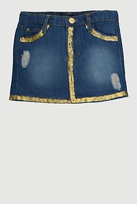 Toddler Girls Foil Trim Distressed Denim Skirt