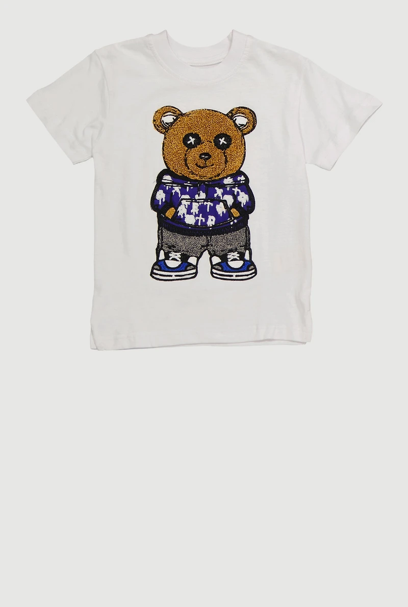 Toddler Boys Chenille Streetwear Teddy Graphic Tee, White, Size 4T