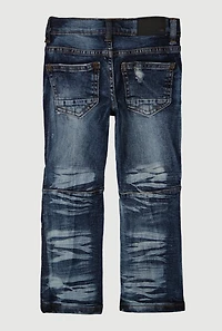 Toddler Boys Acid Wash Whiskered Patch and Repair Jeans, Blue, Size 2T