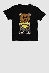Toddler Boys Chenille Hoodie Teddy Graphic Tee, Black, Size 2T