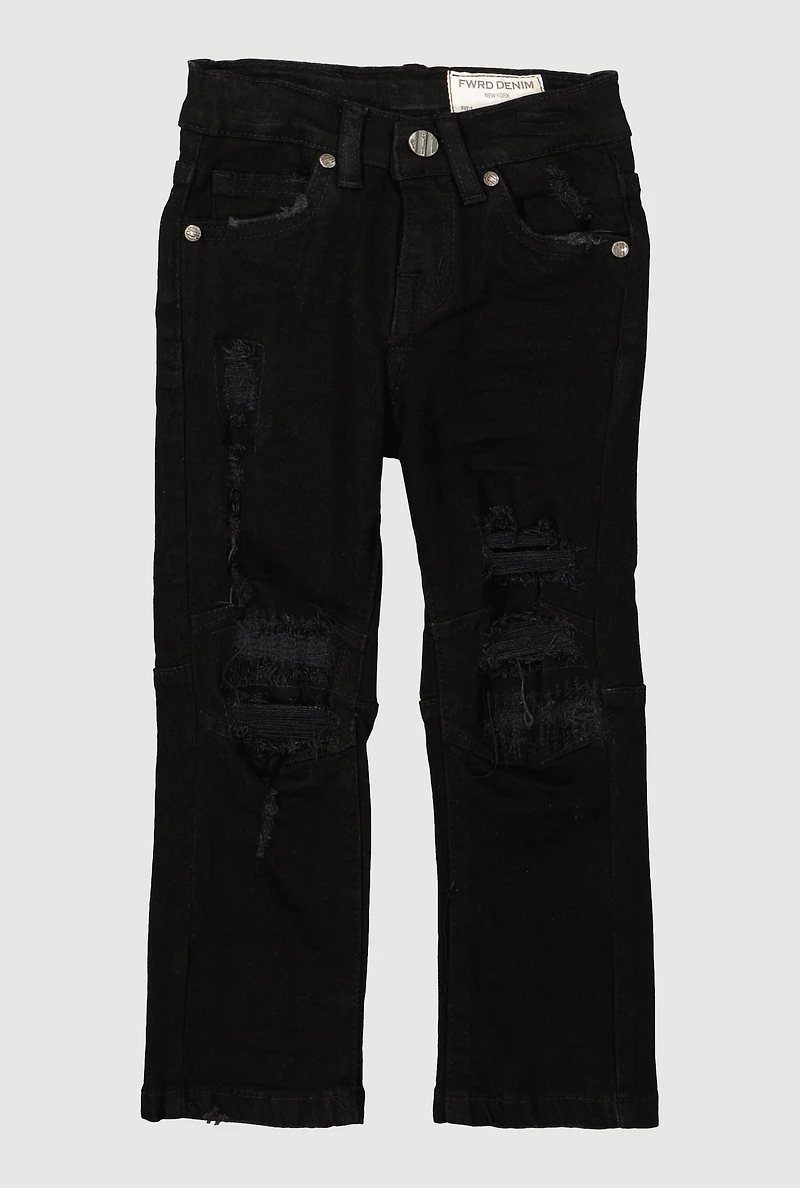 Toddler Boys Slim Leg Mid Rise Distressed Jeans, Black,