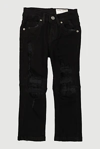 Toddler Boys Slim Leg Mid Rise Distressed Jeans, Black,