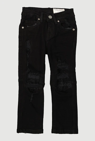 Toddler Boys Slim Leg Mid Rise Distressed Jeans, Black, Size 4T