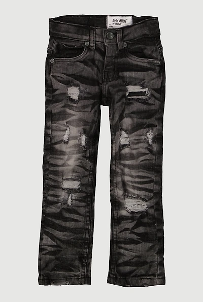 Toddler Boys Acid Wash Distressed Slim Leg Jeans, Grey, Size 3T