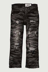 Toddler Boys Acid Wash Distressed Slim Leg Jeans, Grey, Size 3T