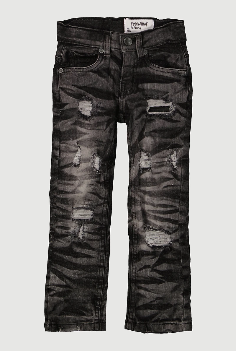 Toddler Boys Acid Wash Distressed Slim Leg Jeans, Grey, Size 4T