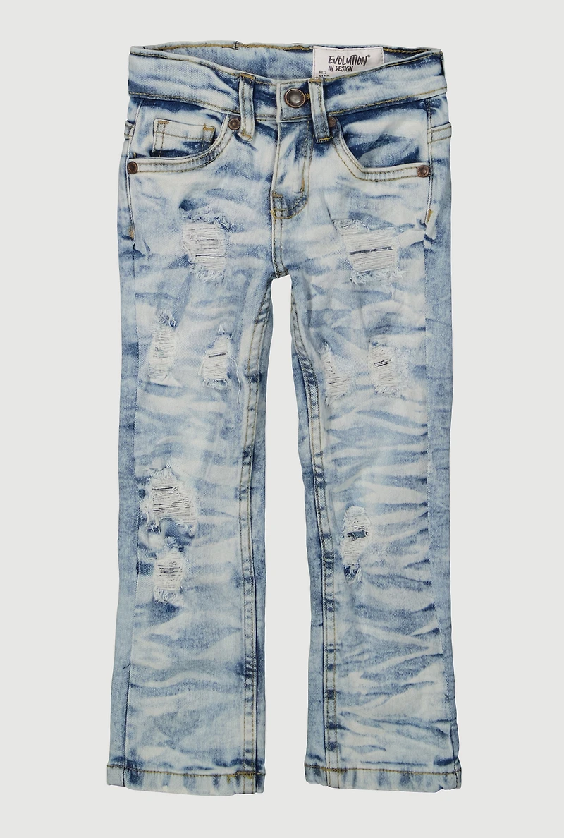 Toddler Boys Whiskered Adjustable Waistband Acid Wash Distressed Jeans, Blue, Size 2T