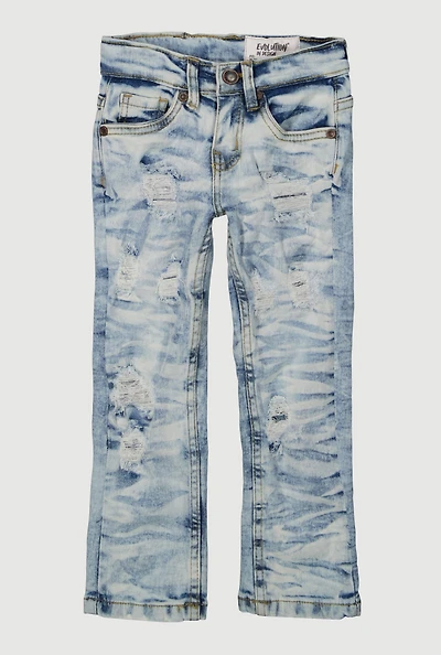 Toddler Boys Whiskered Adjustable Waistband Acid Wash Distressed Jeans, Blue, Size 2T