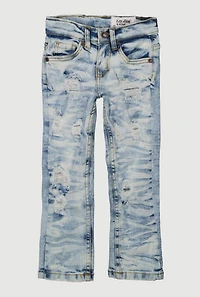 Toddler Boys Whiskered Adjustable Waistband Acid Wash Distressed Jeans, Blue,