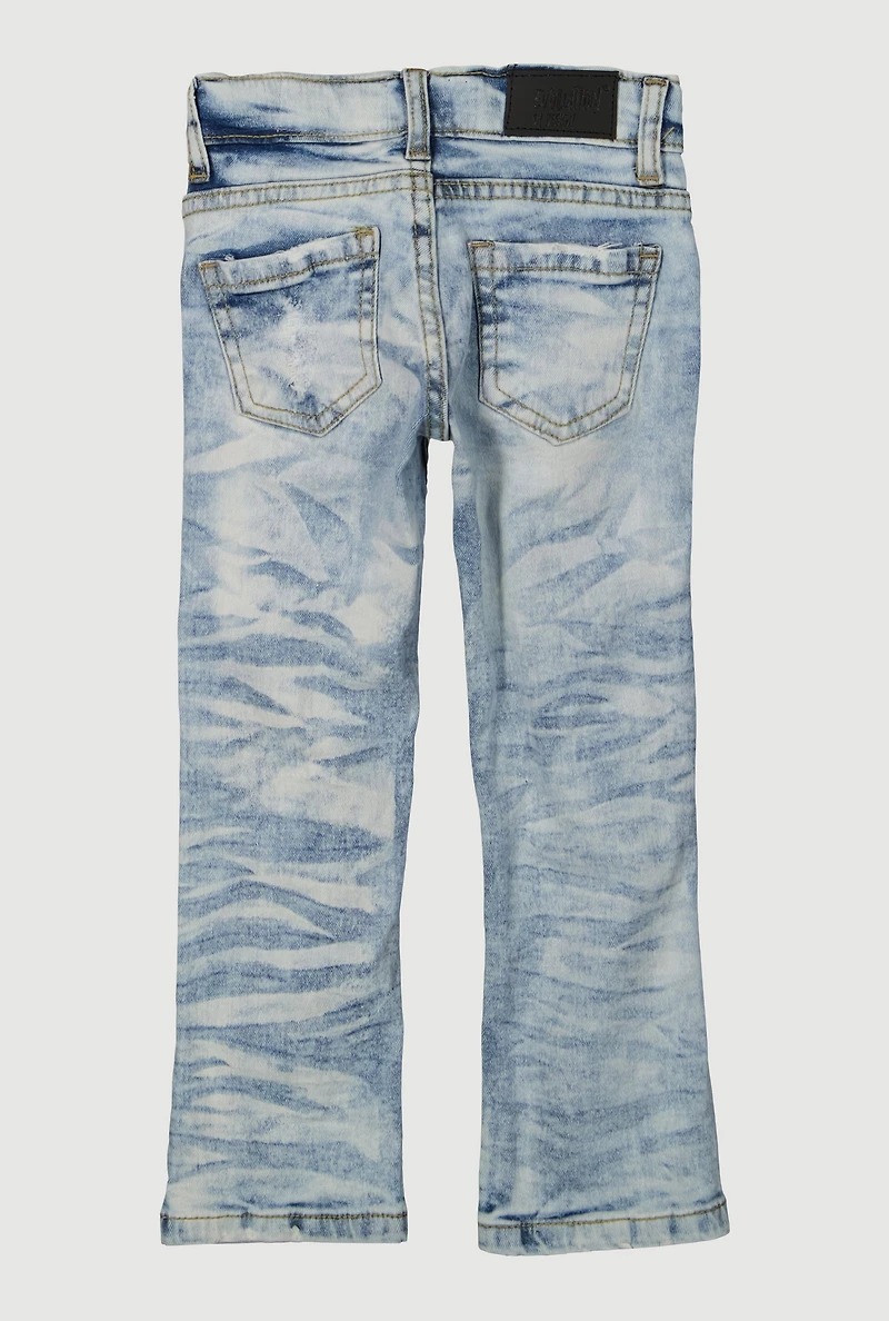 Toddler Boys Whiskered Adjustable Waistband Acid Wash Distressed Jeans, Blue,