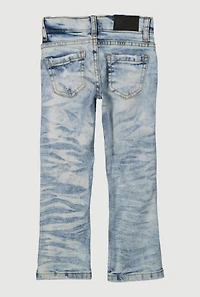 Toddler Boys Whiskered Adjustable Waistband Acid Wash Distressed Jeans, Blue,