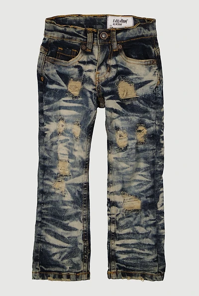 Toddler Boys Whiskered Patch and Repair Slim Leg Jeans, Blue, Size 3T