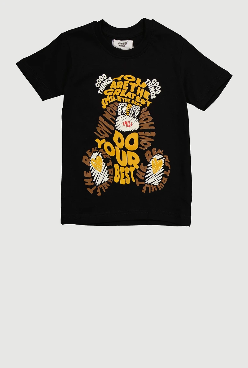 Toddler Boys Word Bear Graphic Short Sleeve Tee, Black, Size 4T