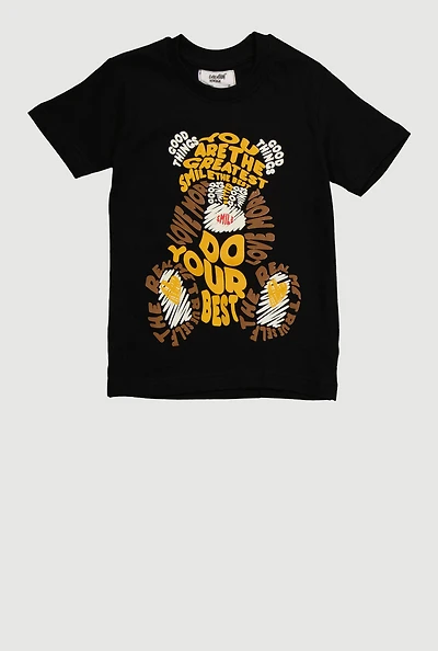 Toddler Boys Word Bear Graphic Short Sleeve Tee, Black, Size 4T