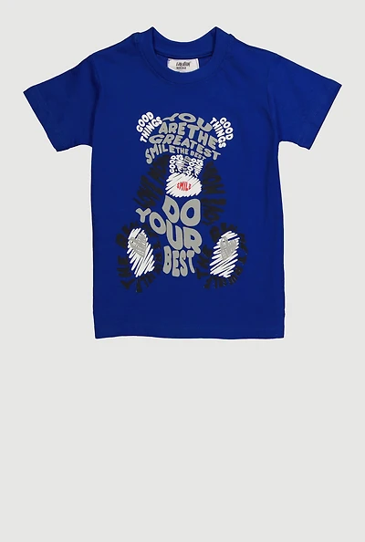 Toddler Boys Word Bear Print Short Sleeve Tee, Blue, Size 4T