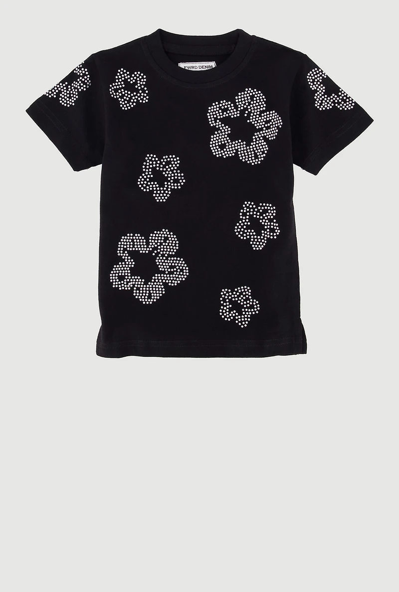 Toddler Boys Floral Rhinestone Graphic Tee