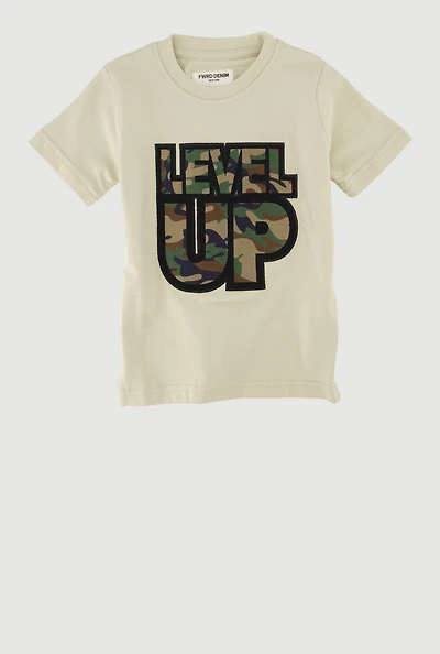 Toddler Boys Embroidered Camo Level Up Graphic Tee, Beige,