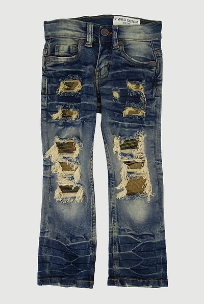Toddler Boys Whiskered Camo Patch and Repair Jeans, Blue, Size 2T