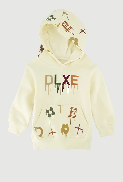 Toddler Boys Embroidered DLXE Drip Graphic Hoodie, Beige,