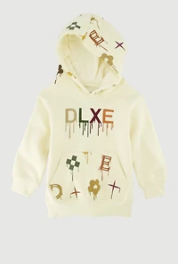 Toddler Boys Embroidered DLXE Drip Graphic Hoodie, Beige, Size 4T