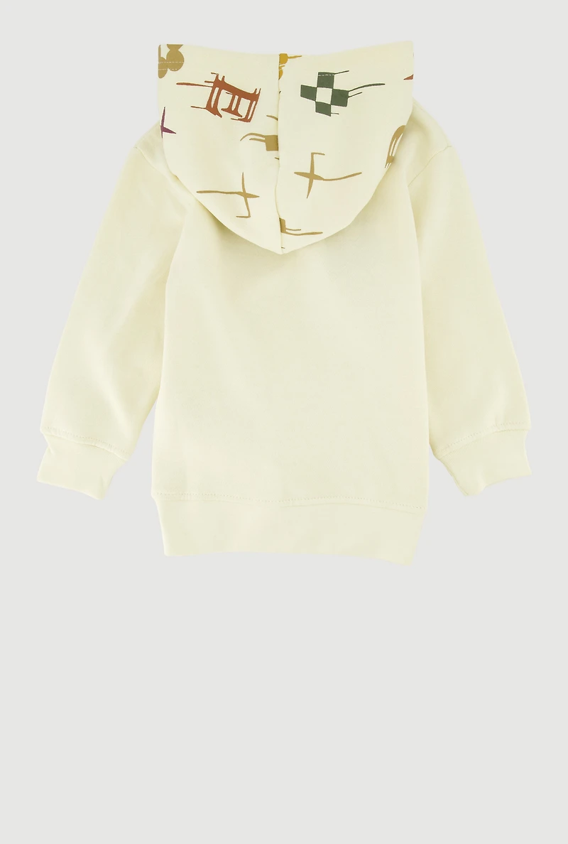 Toddler Boys Embroidered DLXE Drip Graphic Hoodie, Beige, Size 4T