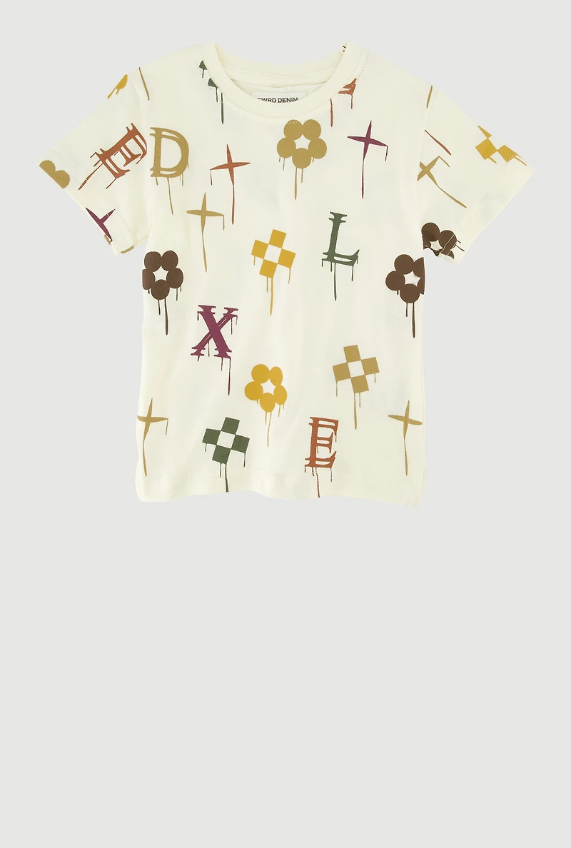 Toddler Boys Drip Printed Pattern Tee, Beige, Size 3T