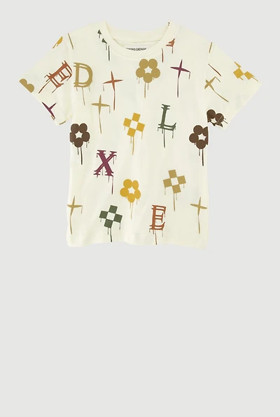 Toddler Boys Drip Printed Pattern Tee, Beige, Size 3T