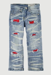 Toddler Boys Rhinestone Studded Patch and Repair Jeans, Blue, Size 3T