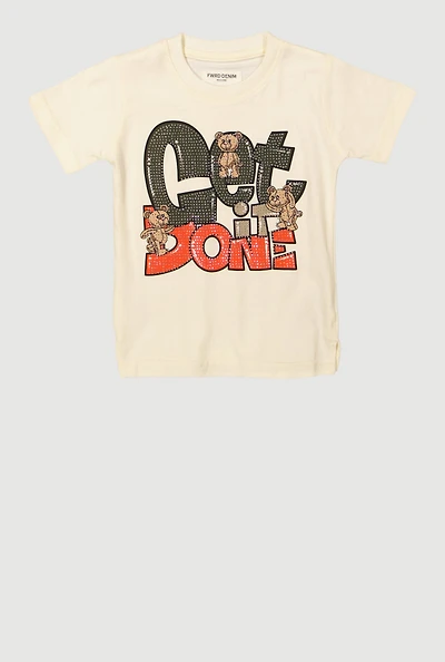 Toddler Boys Get It Done Rhinestone Graphic Short Sleeve Tee, Beige, Size 2T