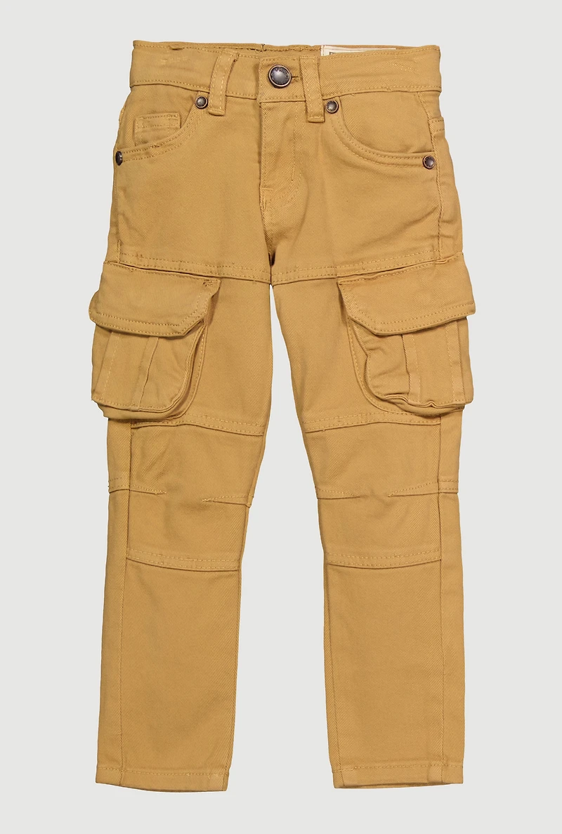 Toddler Boys Decorative Stitch Cargo Pocket Jeans, Khaki, Size 3T