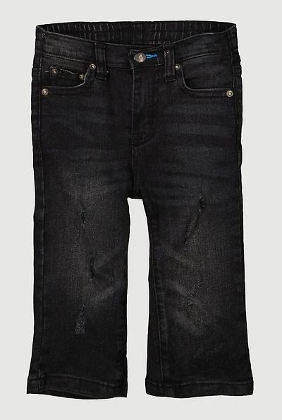 Toddler Boys Whiskered Distressed Straight Leg Jeans, Black, Size 4T