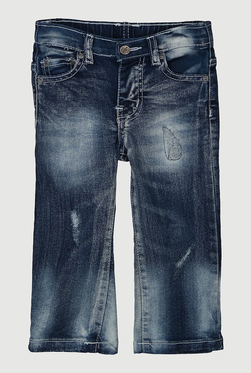 Toddler Boys Whiskered Acid Wash Distressed Straight Leg Jeans, Blue, Size 3T