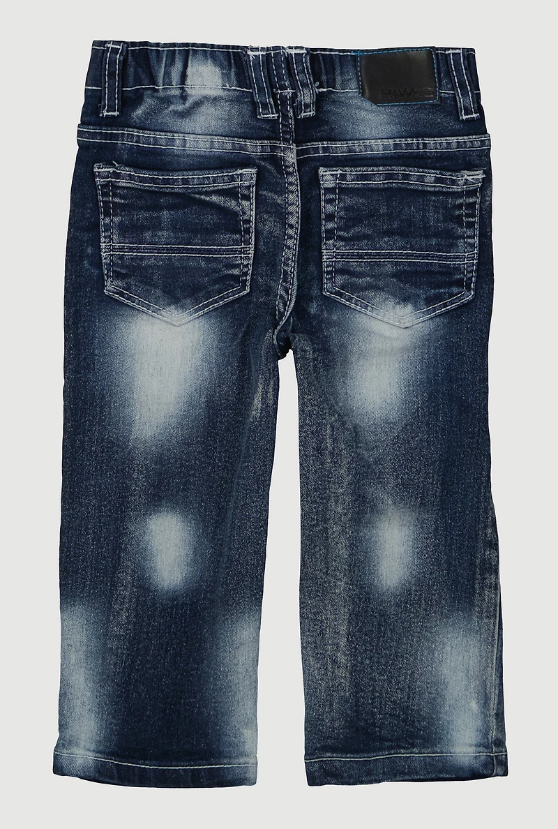 Toddler Boys Whiskered Acid Wash Distressed Straight Leg Jeans, Blue, Size 2T
