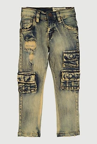 Toddler Boys Distressed Patch and Repair Acid Wash Cargo Jeans
