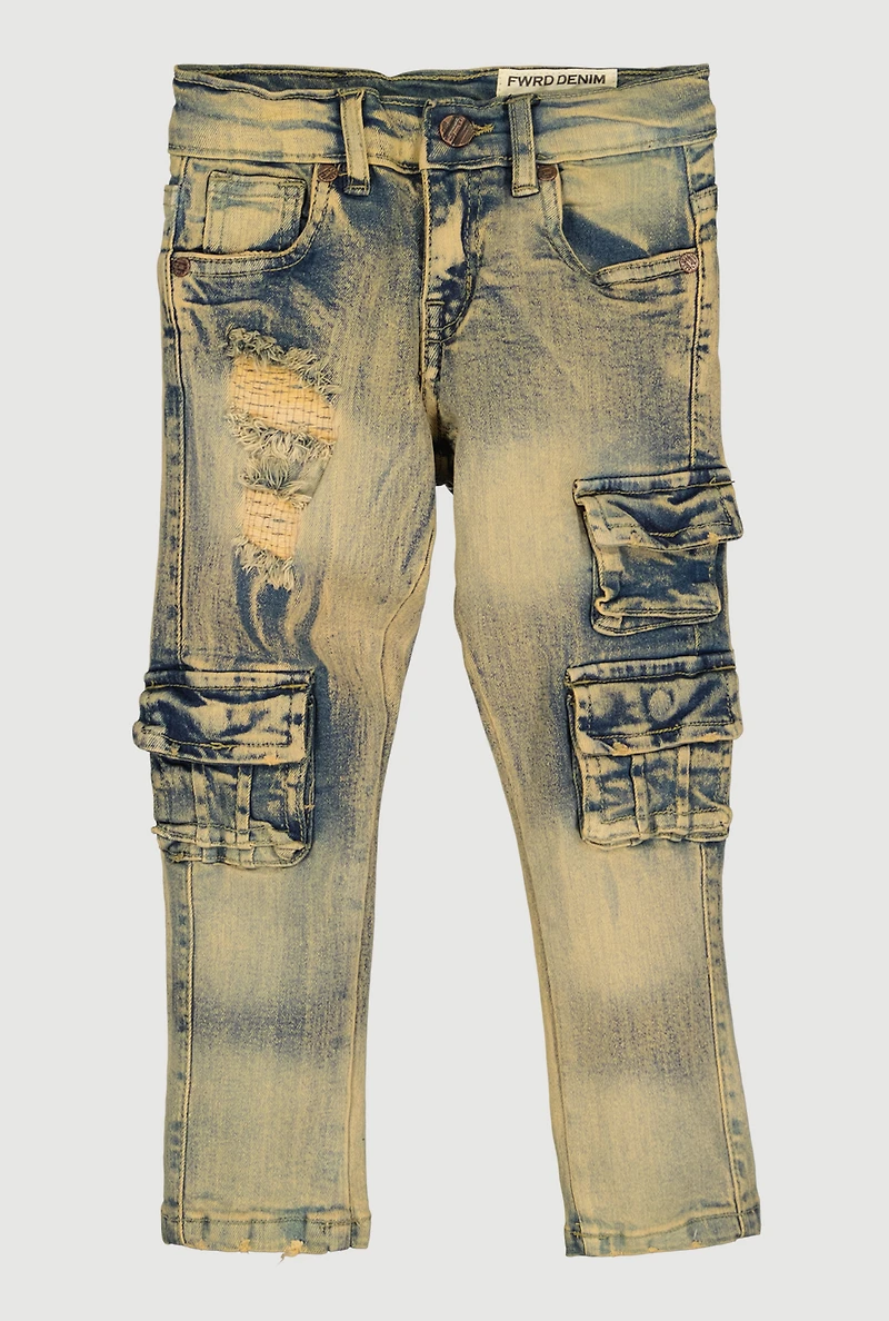 Toddler Boys Acid Wash Distressed Cargo Jeans
