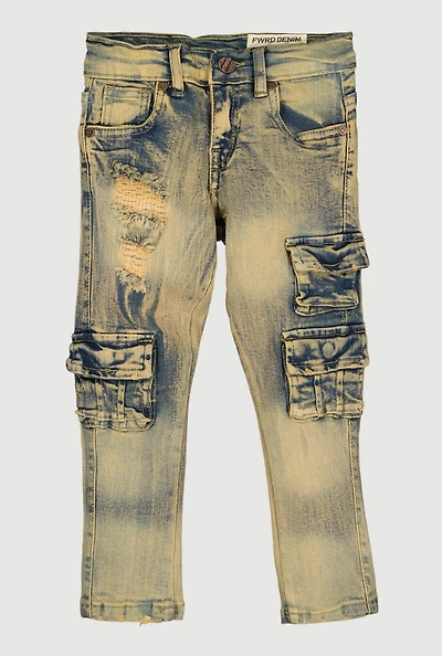 Toddler Boys Acid Wash Distressed Cargo Jeans